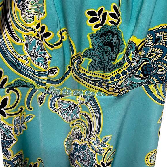 AGB Womens Dress 14 Teal Floral Paisley Fit Flare Mid Length Boho Retro Mod - Picture 5 of 13